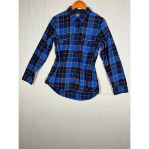 Patagonia Flannel Button Down Women 10 Blue Plaid Organic Cotton Gorpcore